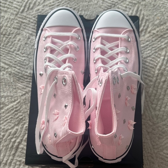 Women’s Converse CTAS Lift Hi Pink Bow Studded Shoes - Picture 2 of 7